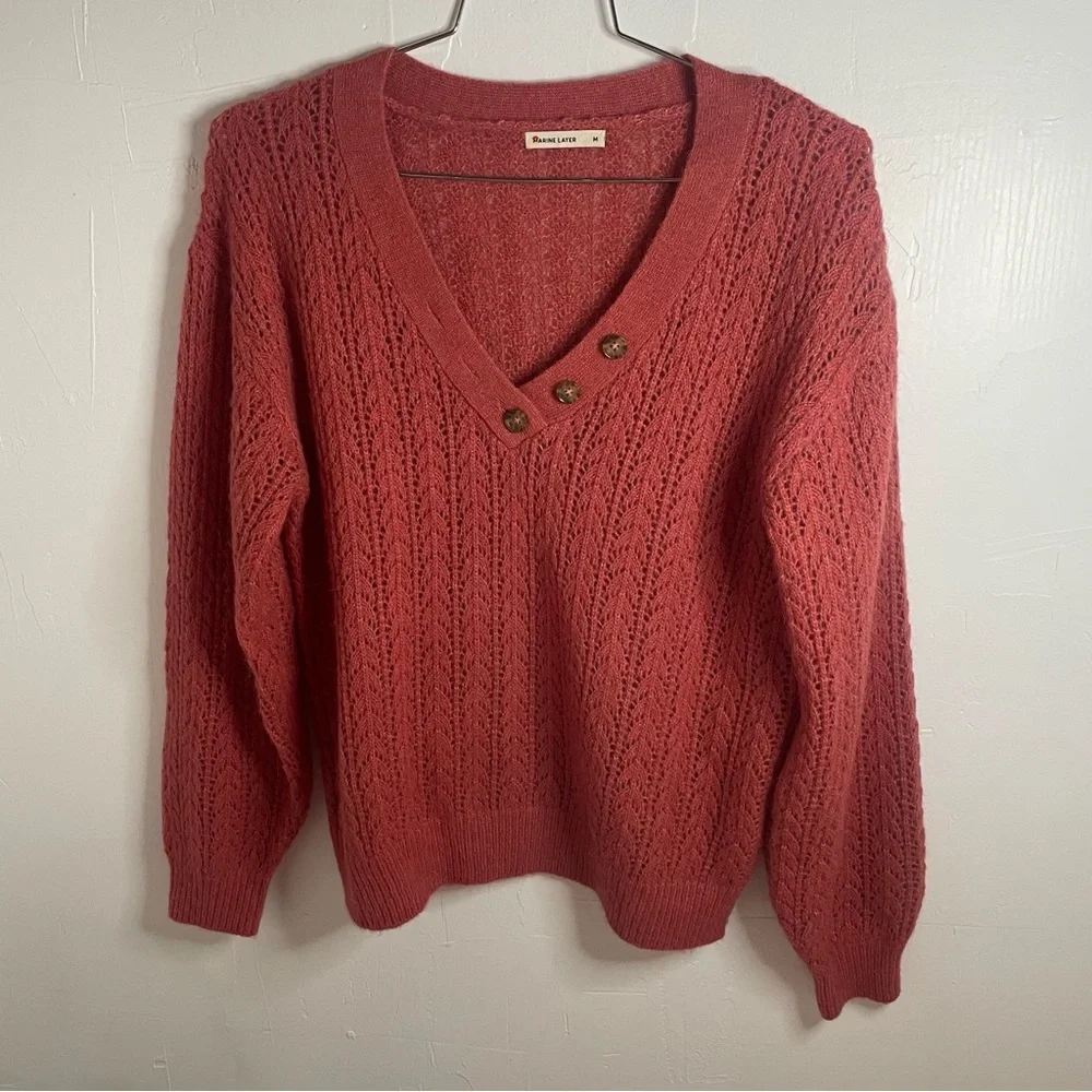 Marine Layer Evelyn Alpaca Blend Knit Sweater in Coral/ Mineral Red​